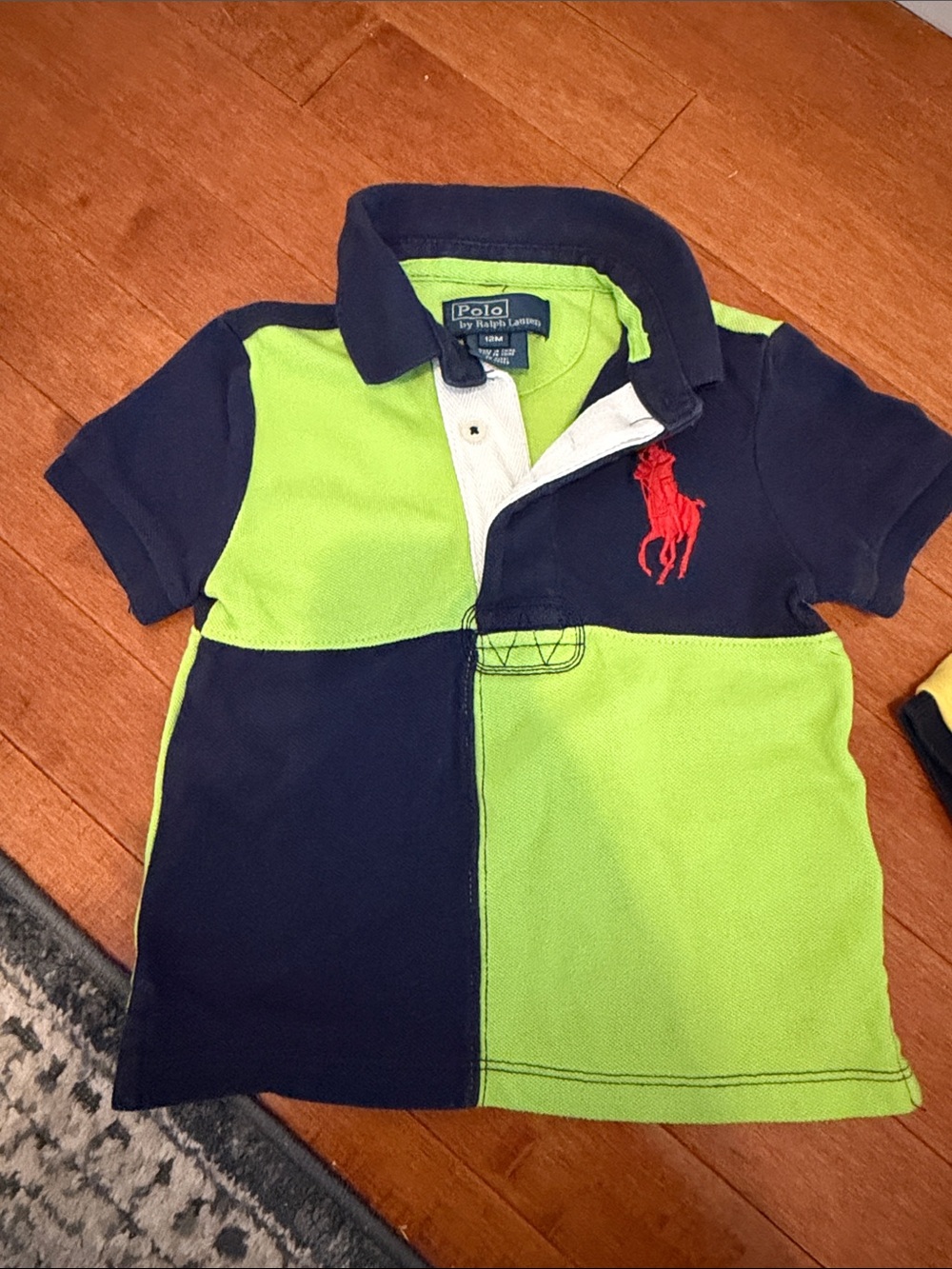 Ralph Lauren Boys' Navy & Lime Colorblock Polo with Red Pony